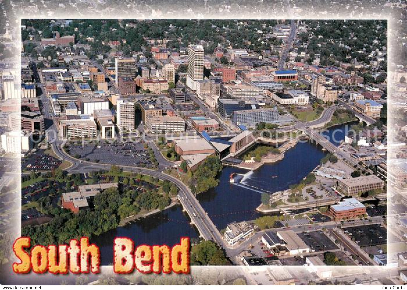 73743331 South_Bend_Indiana Downtown South Bend and St Joseph River Air view