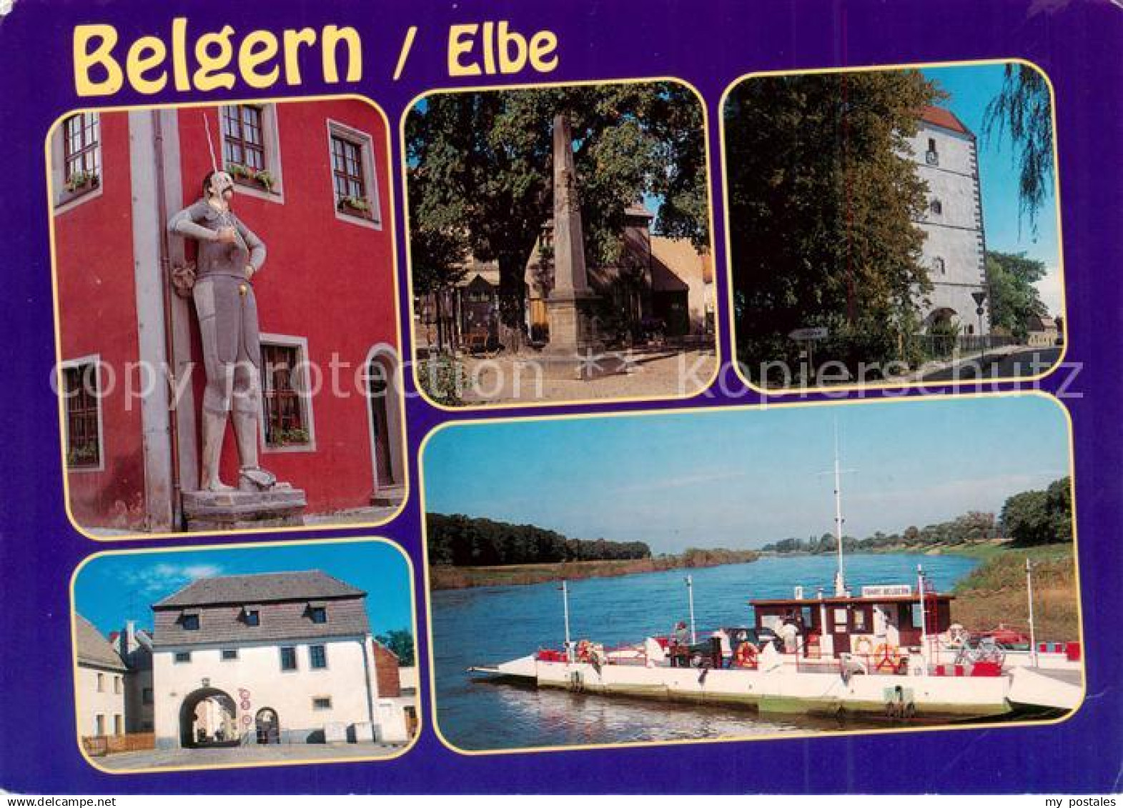 73839917 Belgern Elbe Roland Postmeilensaeule Stadttor Faehre