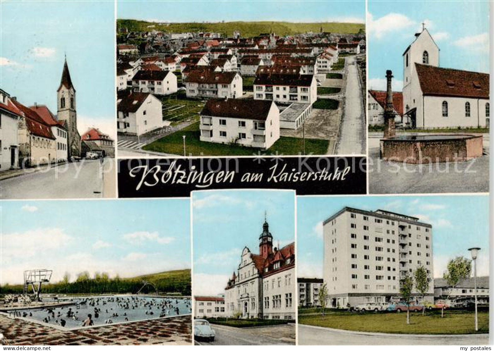 73853529 Boetzingen Teilansichten Wohnsiedlung Hochhaus Kirche Brunnen Freibad B