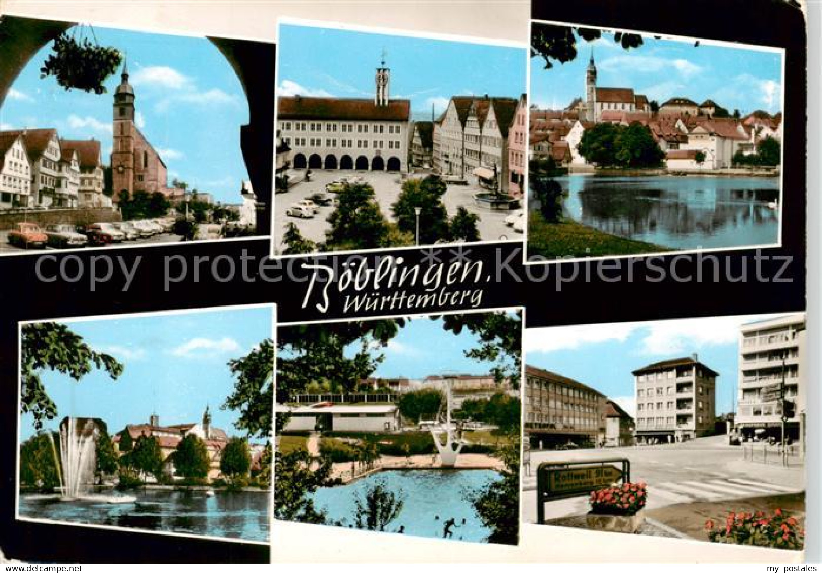 73865691 Boeblingen Ortsmotive Zentrum Kirche Schwanenteich Wasserspiele