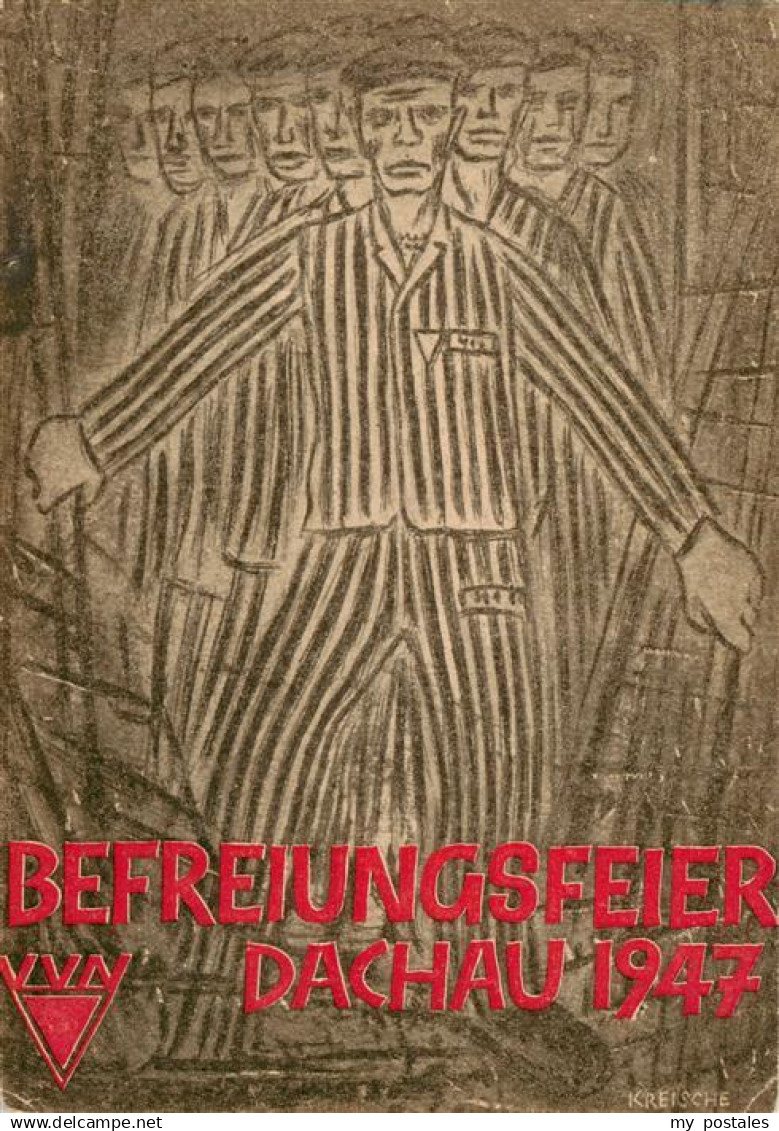 73877960 Dachau Befreiungsfeier Dachau 1947 Kuenstlerkarte Sonderstempel