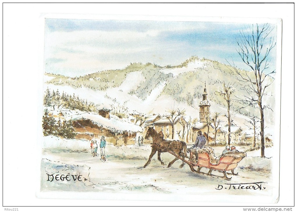 74 - MEGEVE - L'Hiver à MEGEVE -  aquarelle D. Tricart - attelage traineau