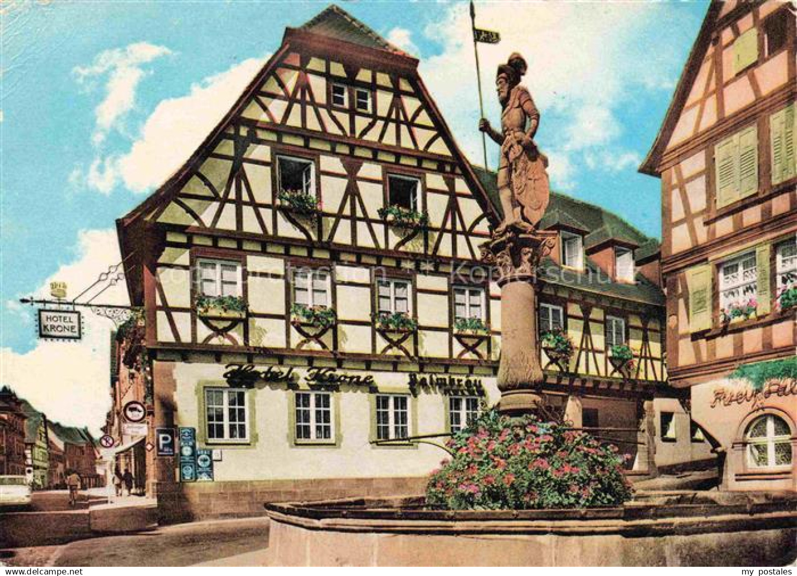 74023750 Bretten  Baden Marktplatz mit Brunnen Fachwerkhaus Altstadt