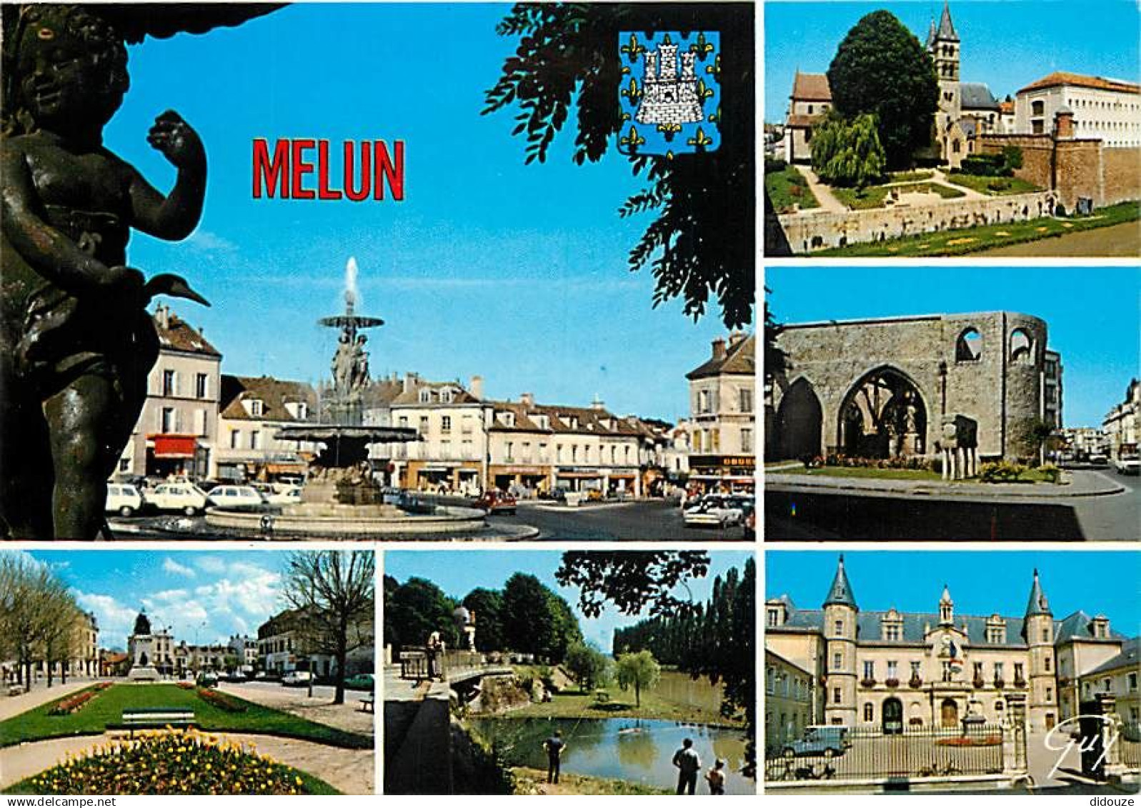 77 - Melun - Multivues - Automobiles - Blasons - Flamme Postale de Melun - CPM - Voir Scans Recto-Verso