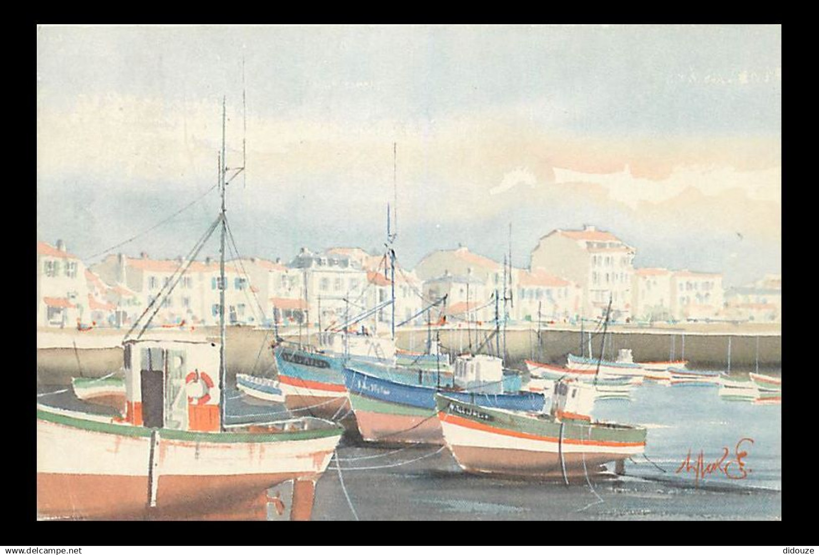 85 - Ile d'Yeu - Port Joinville - Aquarelle de Jean-Michel Seiller - Art Peinture - Flamme Postale de l'Ile d'Yeu - CPM