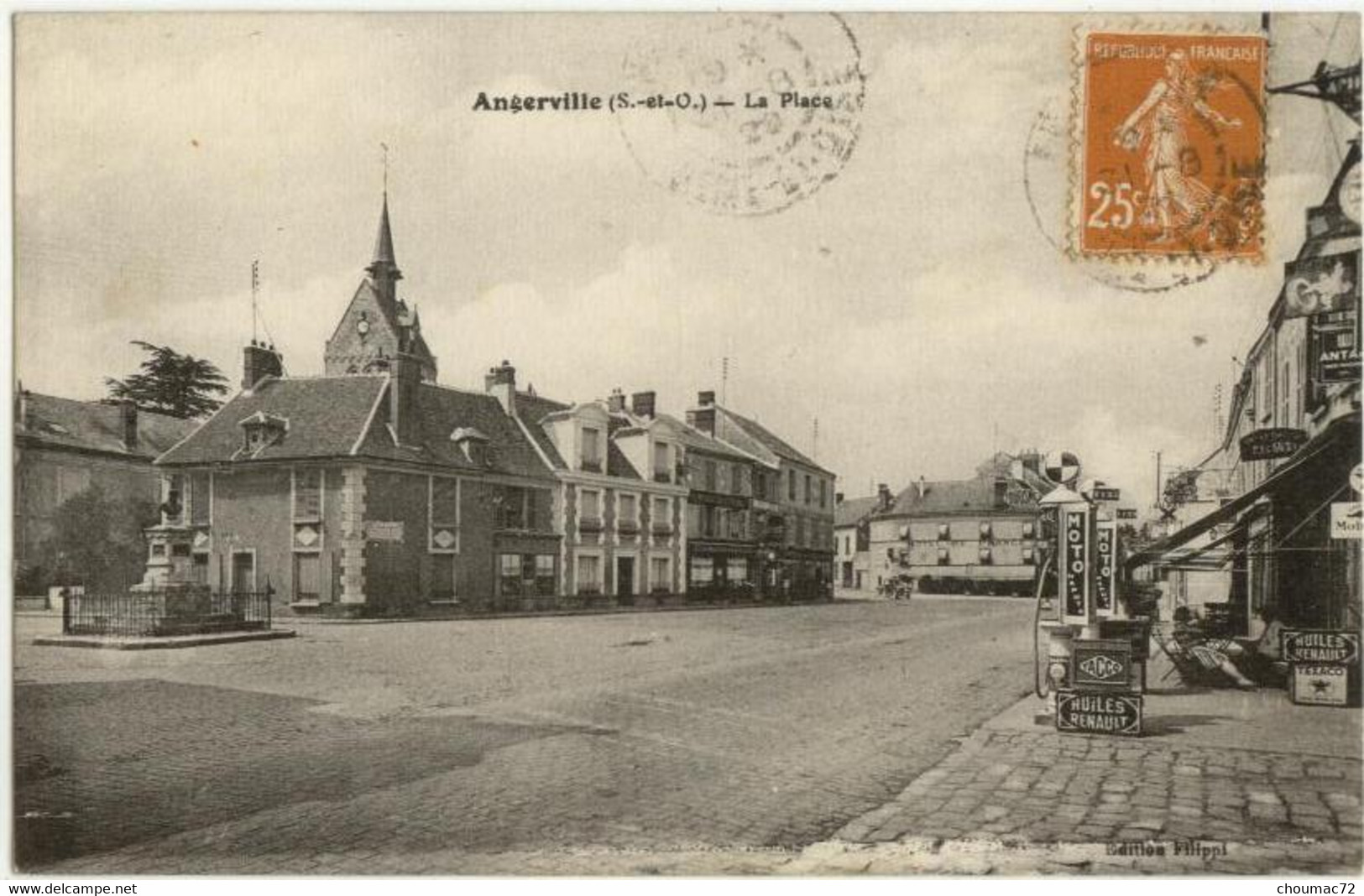 (91) 042, Angerville, Filipi, La Place (station essence), voyagée en 1920, bon état