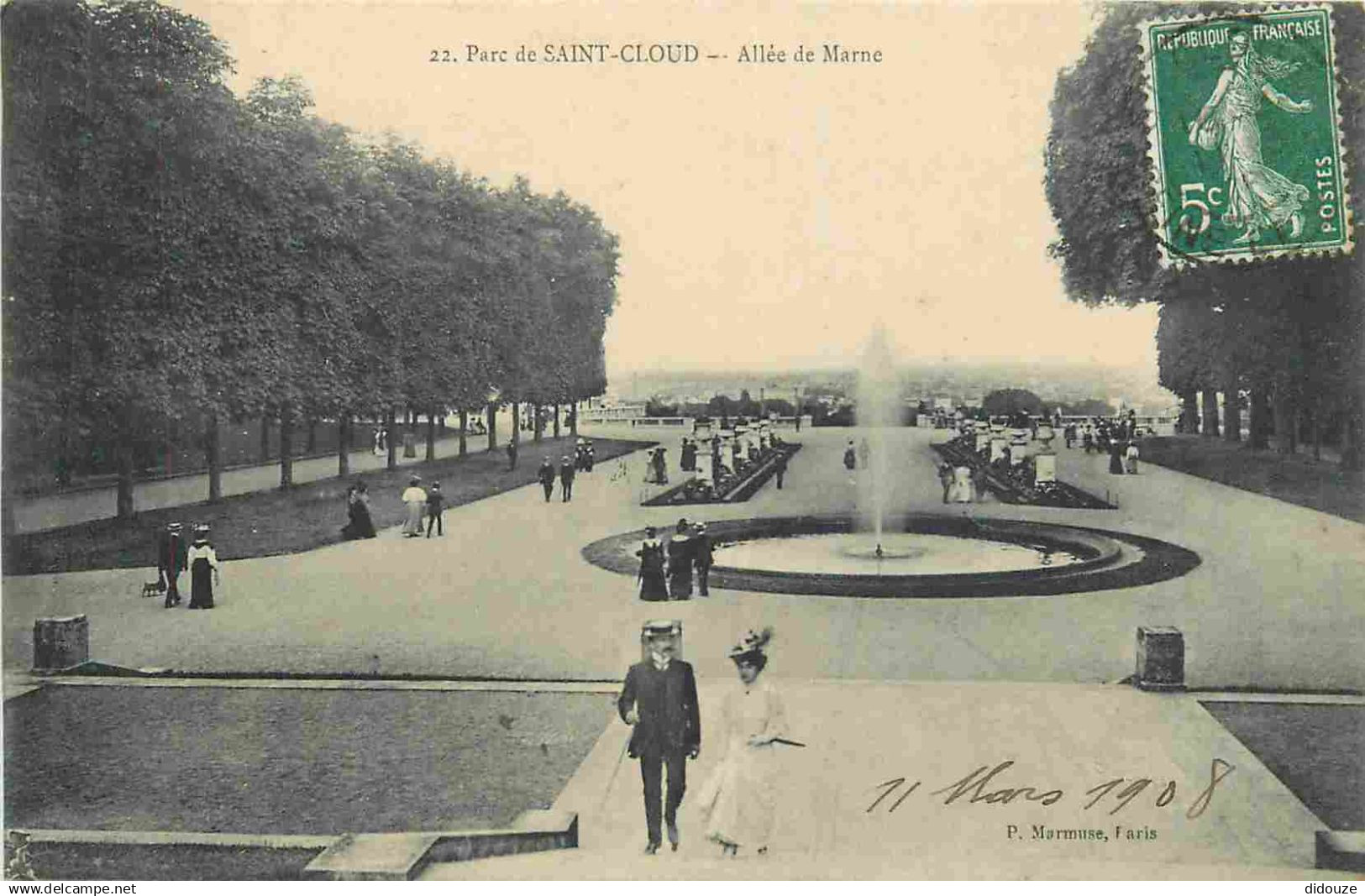 92 - Saint Cloud - Parc de Saint Cloud - Allée de Marne - Animée - CPA - Oblitération ronde de 1908 - Voir Scans Recto-V