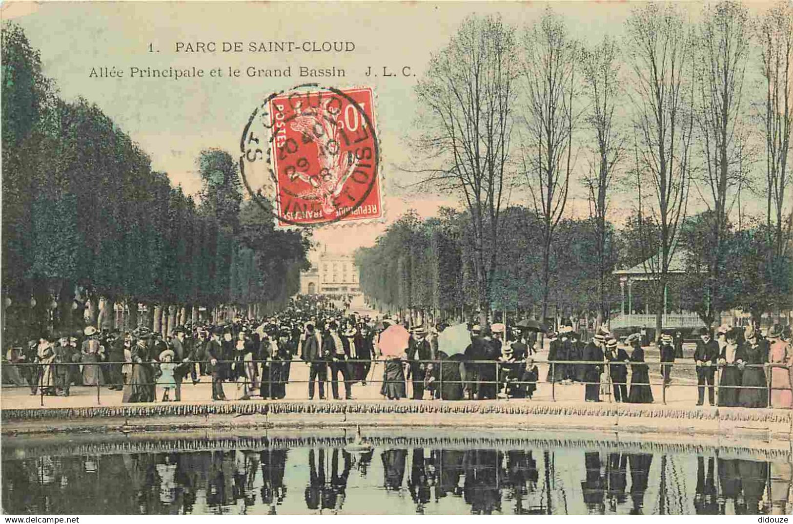 92 - Saint Cloud - Parc de Saint Cloud - Allée Principale et le Grand Bassin - Animée - Colorisée - CPA - Oblitération r