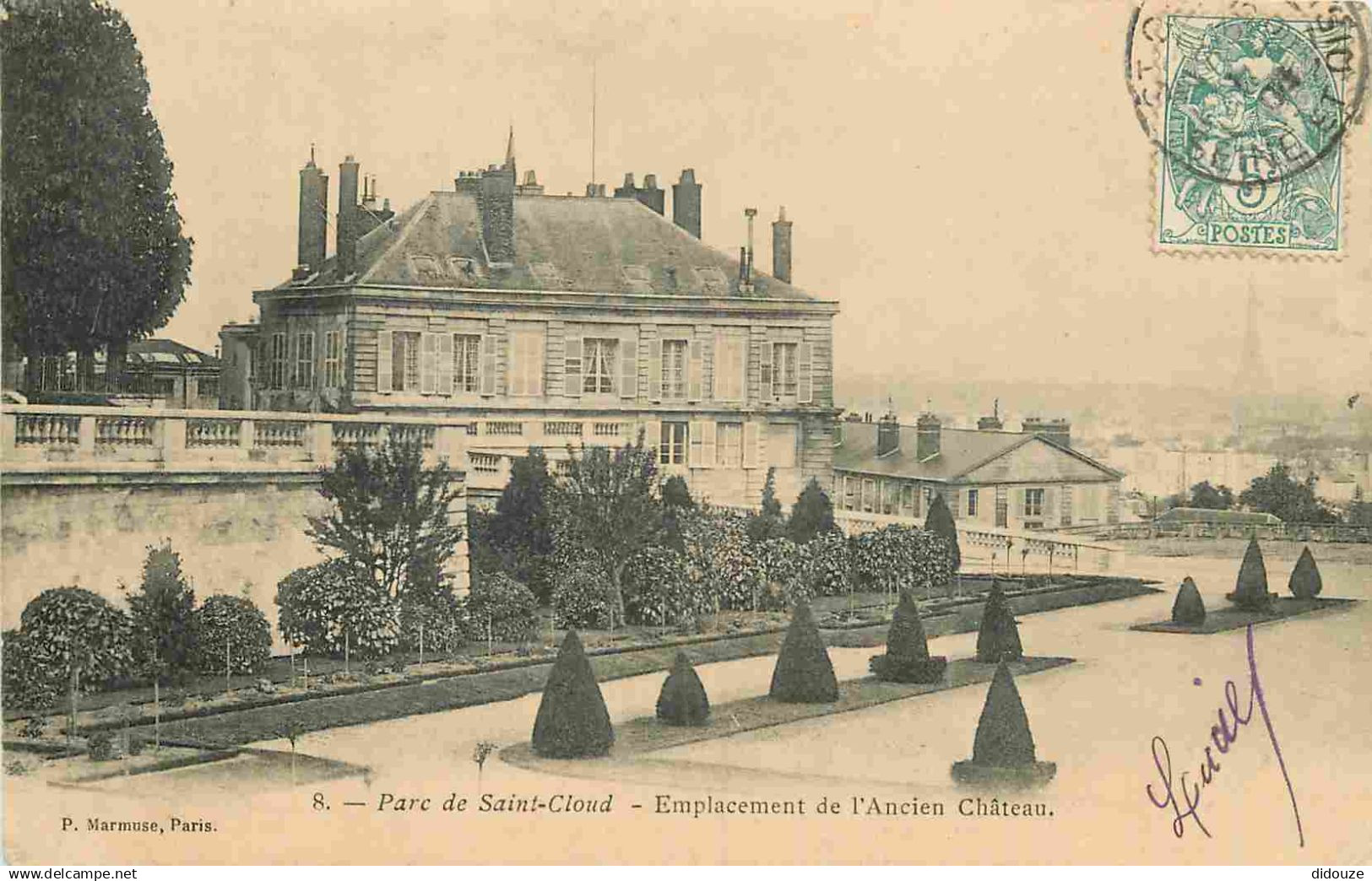 92 - Saint Cloud - Parc de Saint Cloud - Emplacement de l'ancien Château - Précurseur - CPA - Oblitération ronde de 1904