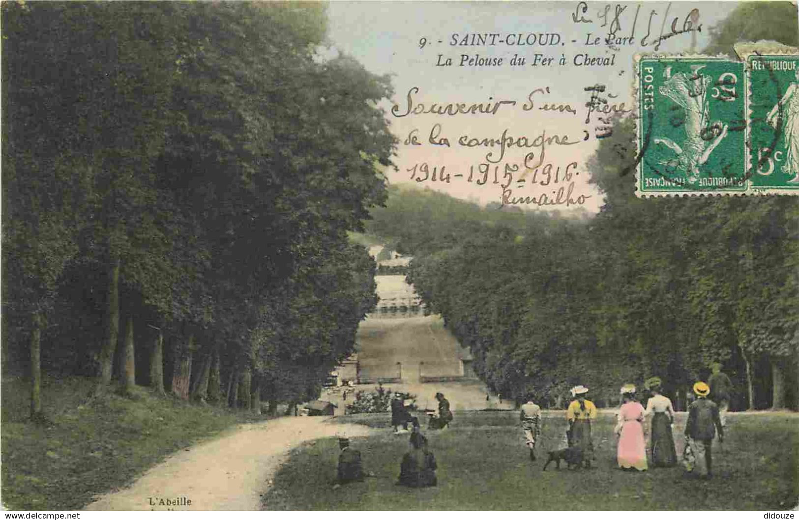 92 - Saint Cloud - Parc de Saint Cloud - La Pelouse du Fer à Cheval - Animée - Colorisée - Correspondance - CPA - Oblité