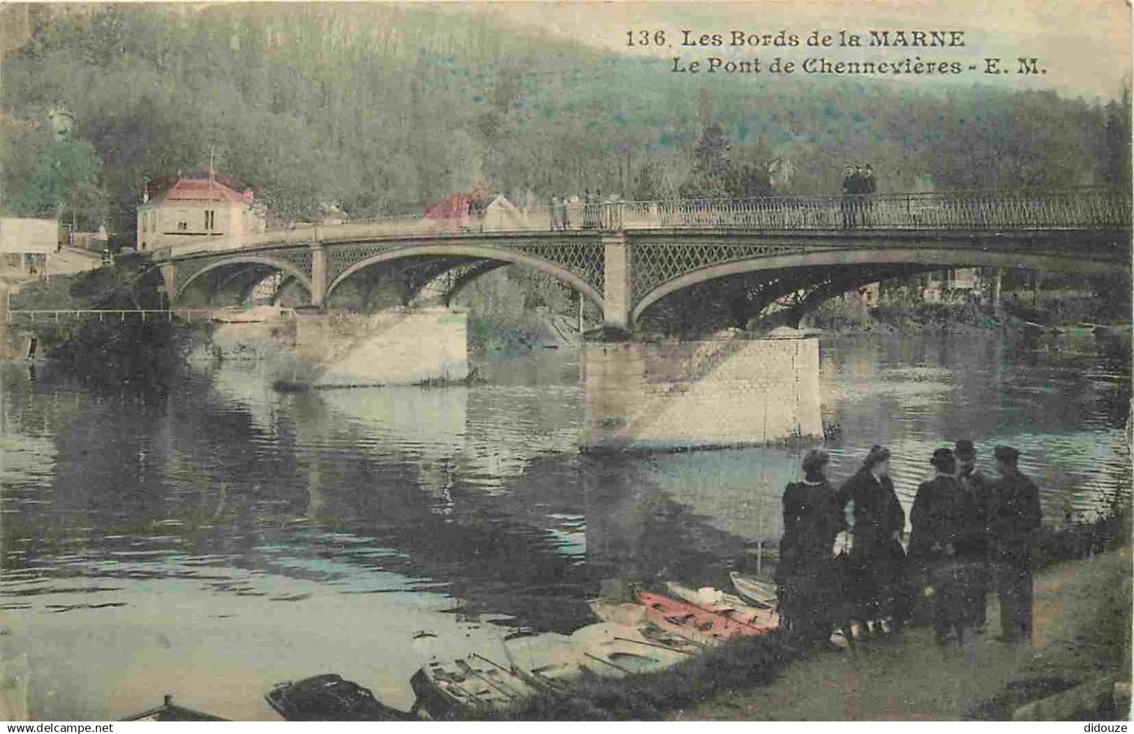 94 - Chennevieres sur Marne - Les bords de la Marne - Le Pont de Chennevières - Animée - Colorisée - CPA - Oblitération