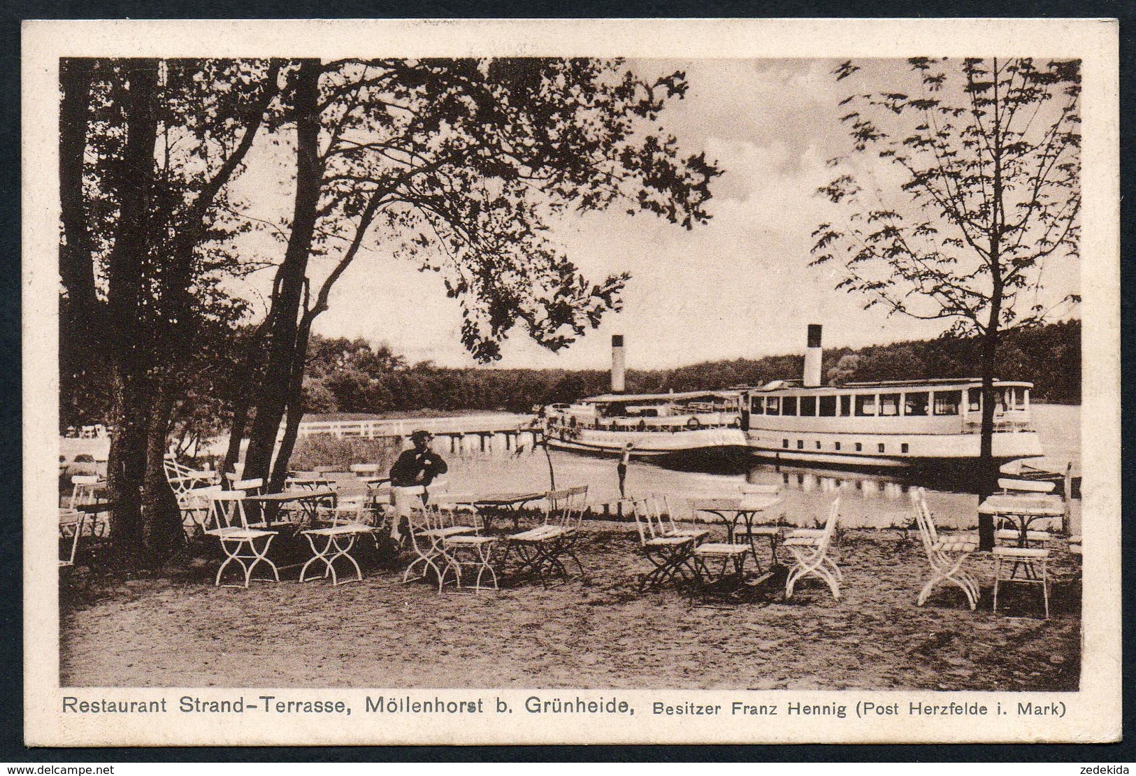 A1925 - alte Ansichtskarte - Möllenhorst bei Grünheide Herzfeld - Gaststätte Restaurant - Dampfer - gel 1929