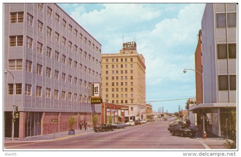 Abilene TX Texas, Main Street Scene, Bank, Auto, c1960s/70s Postcard