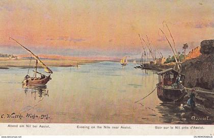 Egypt Assiut Asyut Evening on the Nile Old Postcard