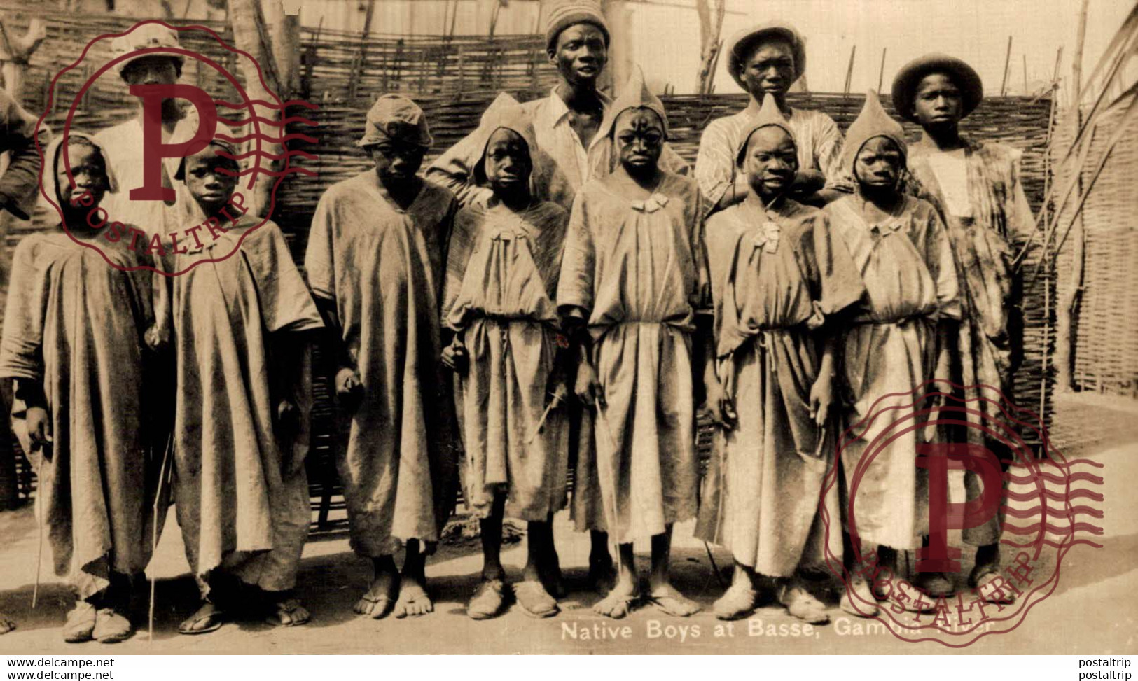 AFRICA. GAMBIA. NATIVE BOYS AT BASSE, GAMBIA RIVER. RPPC.