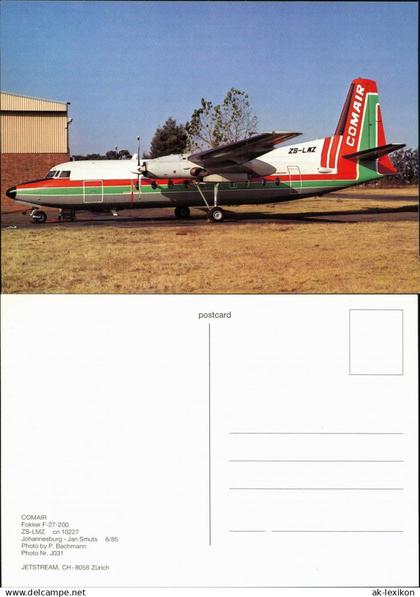 Postcard Johannesburg Flugzeug "Comair" - Fokker F-27-200 1985