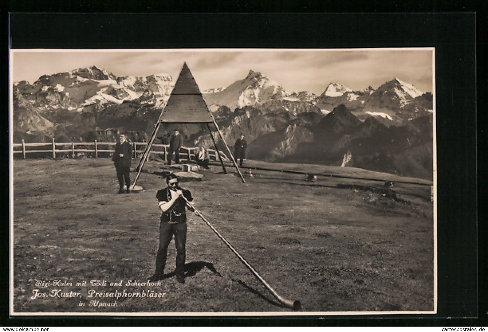 AK Alpnach, Preisalphornbläser Jos. Kuster, Rigi-Kulm mit Tödi und Scheerhorn