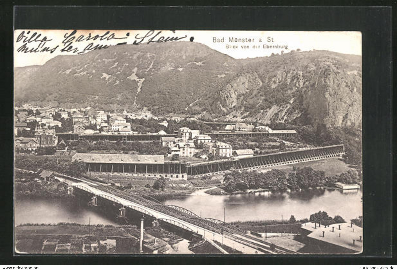 AK Bad Münster am Stein, Blick von der Ebernburg, Nahebrücke