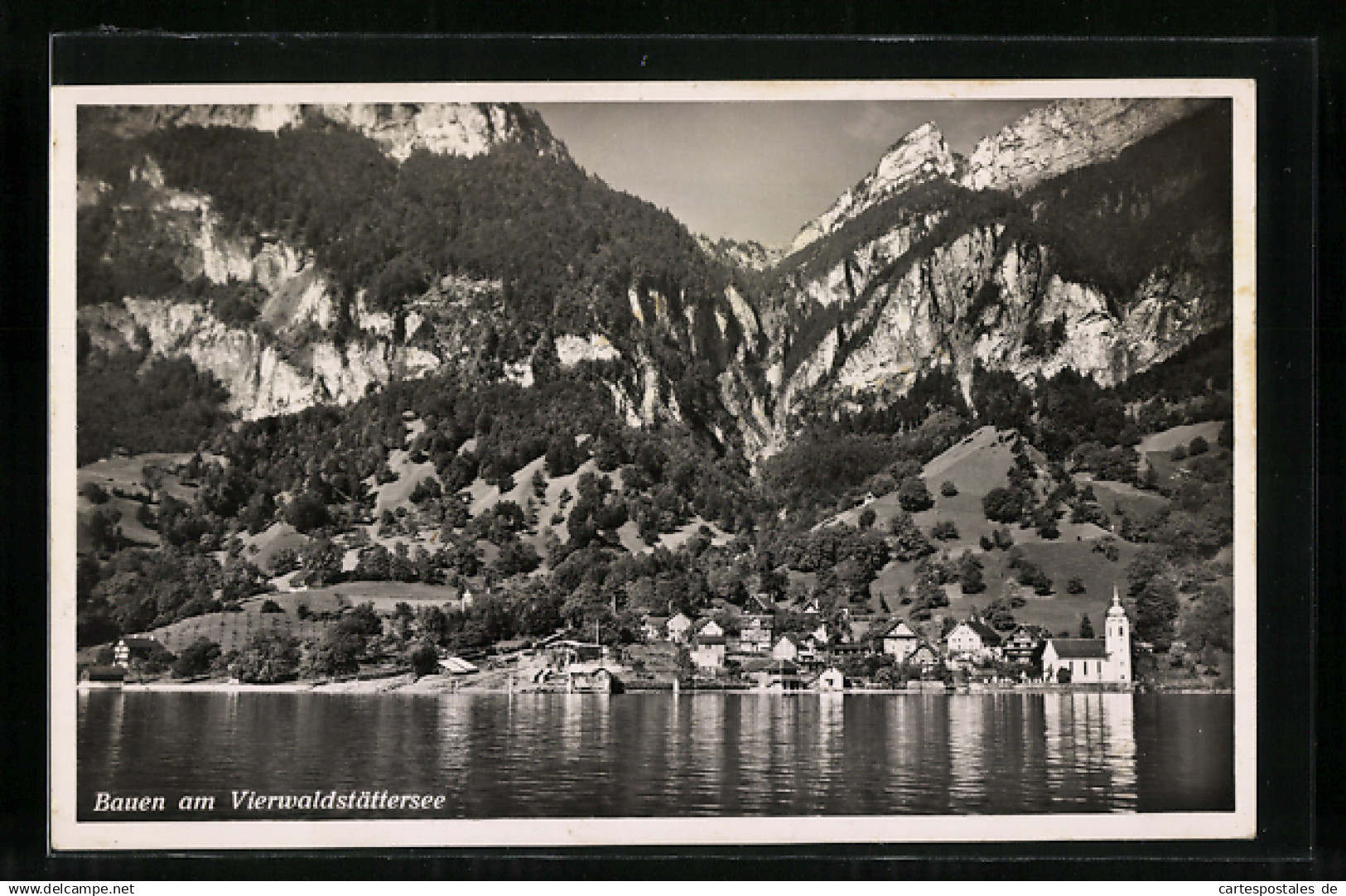 AK Bauen am Vierwaldstättersee, Panorama vom Wasser aus gesehen