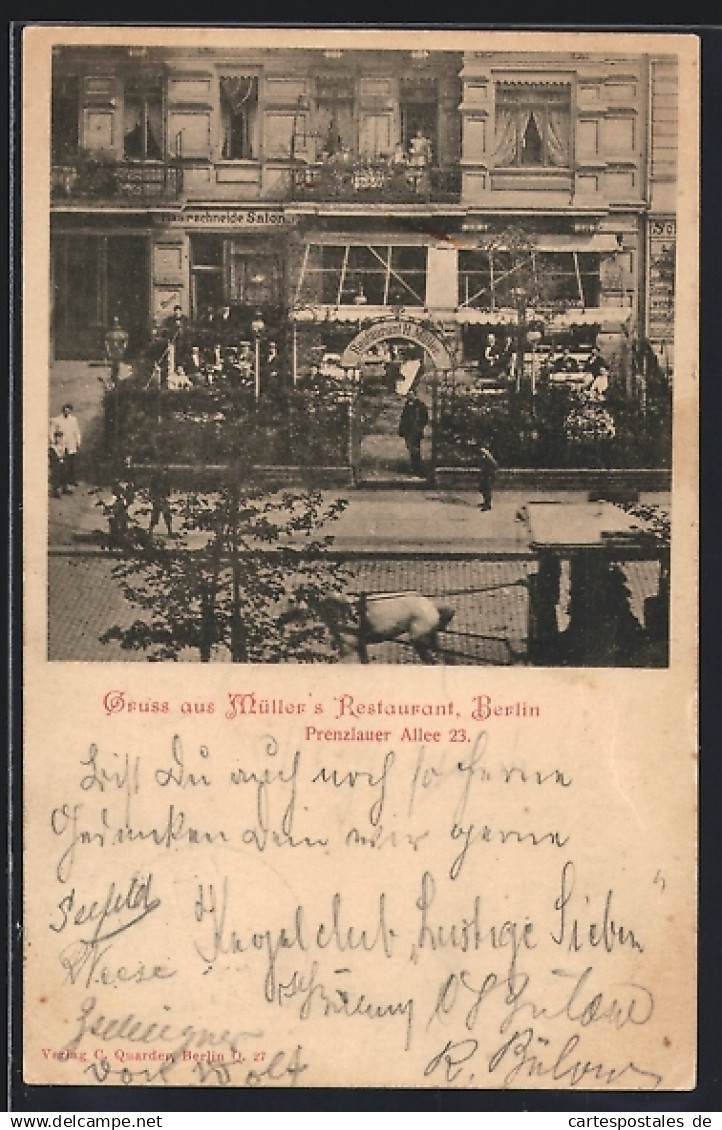 AK Berlin-Prenzlauer Berg, Müllers Restaurant, Prenzlauer Allee 23