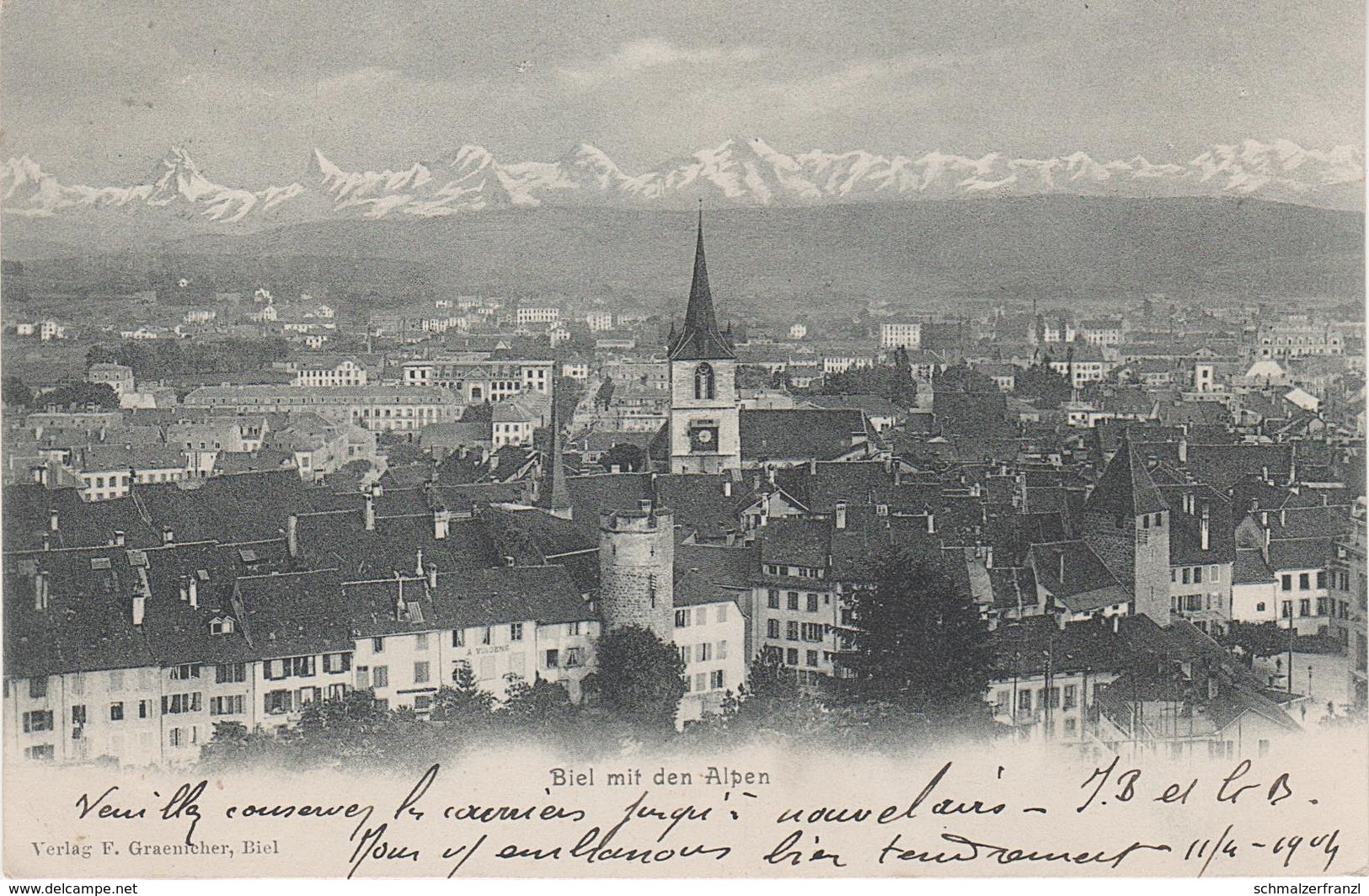 AK Biel Bienne mit Alpen Alpes a Grenchen Lyss Nidau Brügg Ipsach Evilard Bern BE Suisse Schweiz Swiss Stempel Briefpost