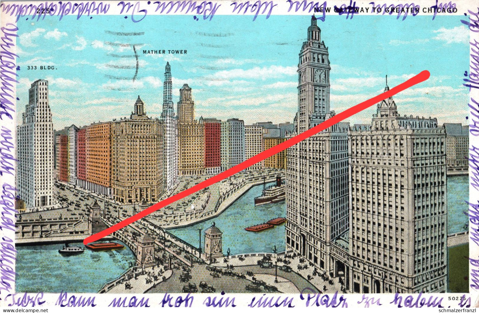 AK Chicago World Fair 1933 Wrigley Building Michigan Boulevard Bridge Mather Tower Illinois IL United States USA