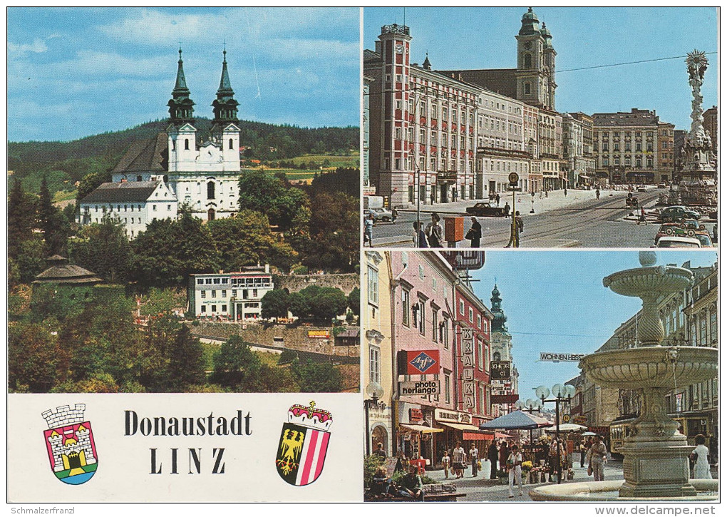 AK Donaustadt Linz Pöstlingberg Hauptplatz Taubenmarkt Fussgängerzone Wappen Oberösterreich Österreich Austria