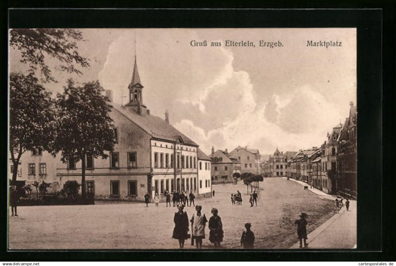 AK Elterlein /Erzgeb., Marktplatz mit Einwohnern des Ortes