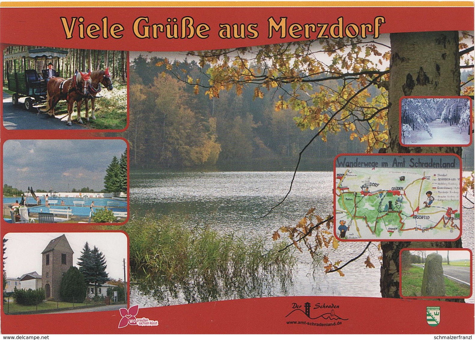 AK Grüße Merzdorf Elbe Elster Freibad Grenzstein Schradenland a Gröden Hirschfeld Prösen Gröditz Frauenhain Elsterwerda