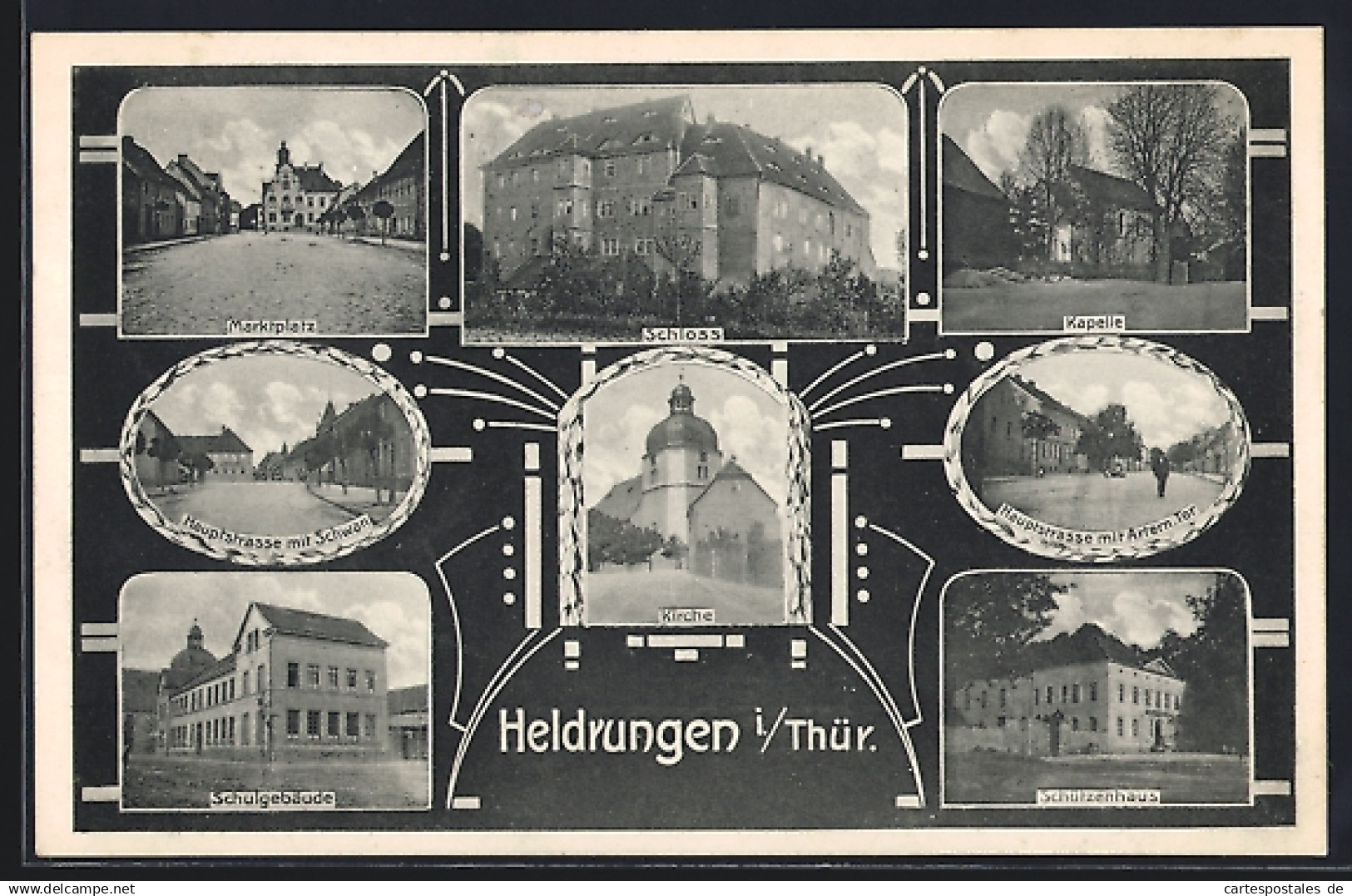 AK Heldrungen /Thür., Hauptstrasse, Schloss und Schützenhaus