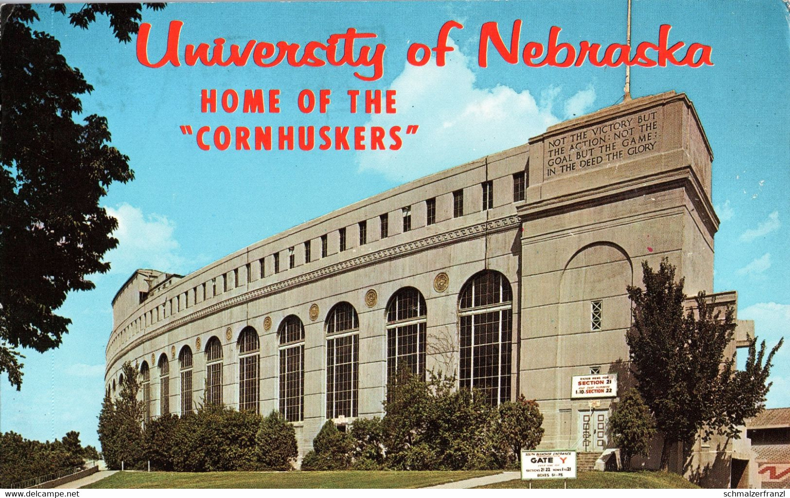 AK Lincoln University of Nebraska Home of the Cornhuskers Memorial Stadium Postmark Frank Beatrice NE United States USA