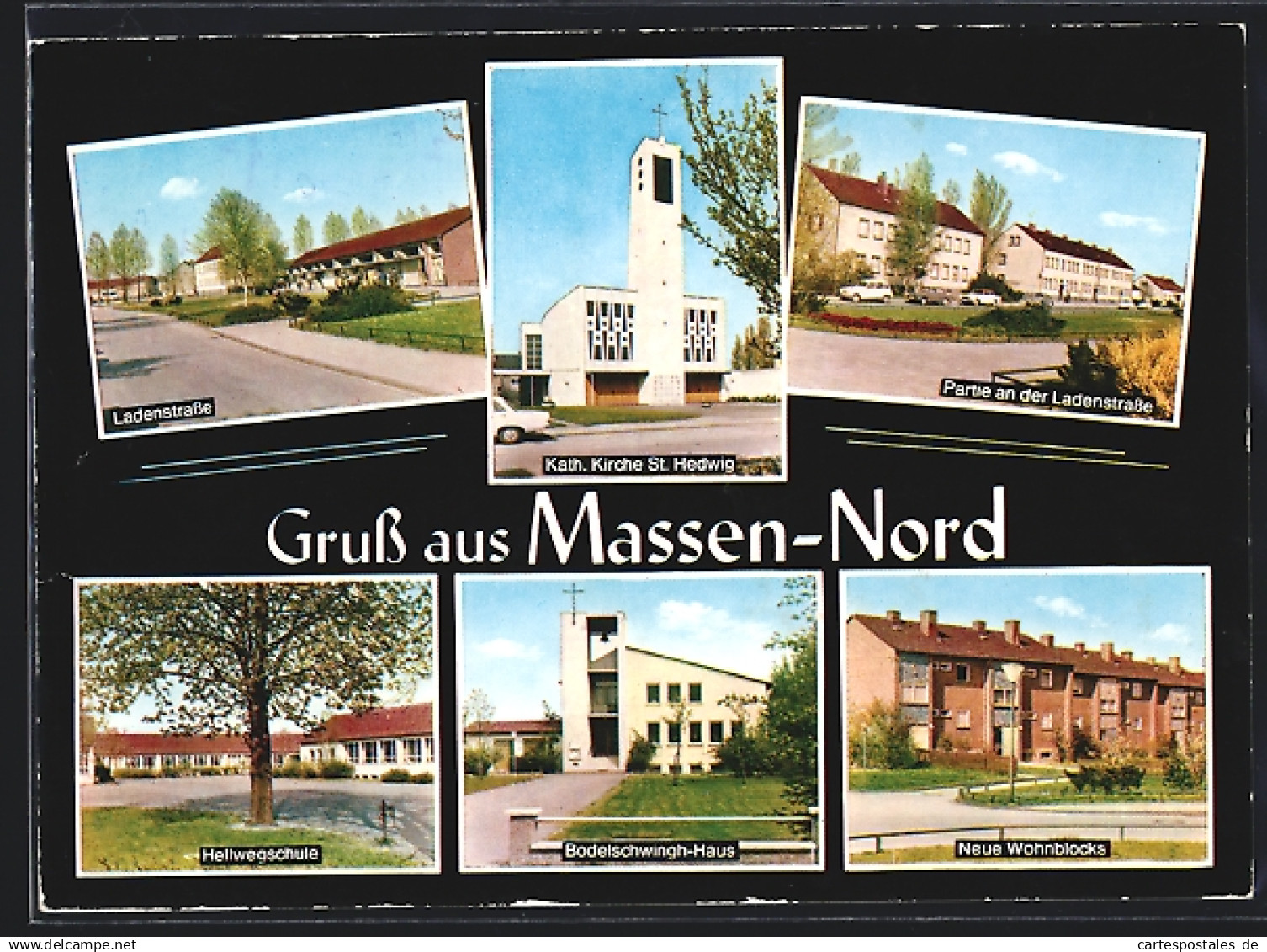 AK Massen-Nord / Unna, Ladenstrasse, Hellwegschule, Bodelschwingh-Haus, Neue Wohnblocks