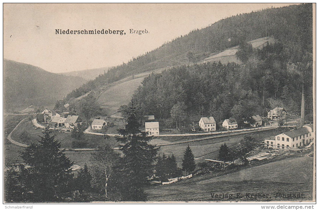 AK Niederschmiedeberg Eisenbahn Bahnhof ? bei Grossrückerswalde Marienberg Jöhstadt Pressnitz Wolkenstein Bahnpost