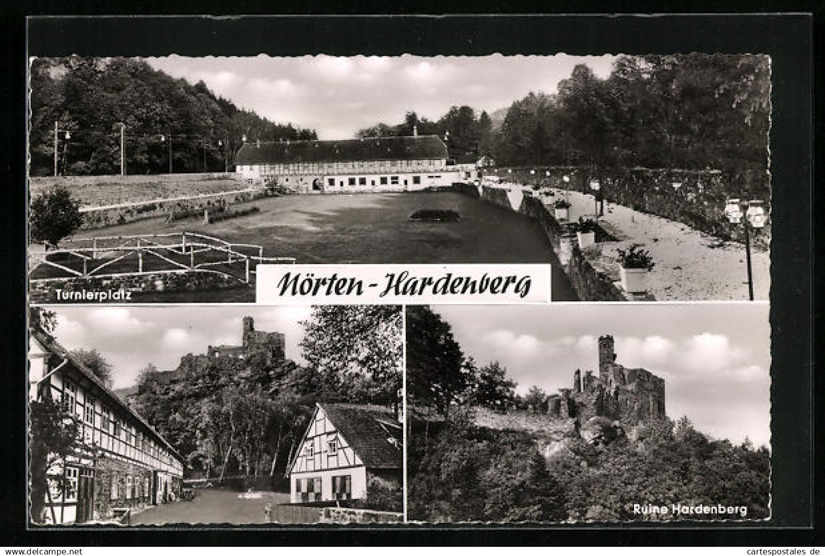 AK Nörten-Hardenberg, Ortsansicht, Tunierplatz, Ruine Hardenberg, Gasthof