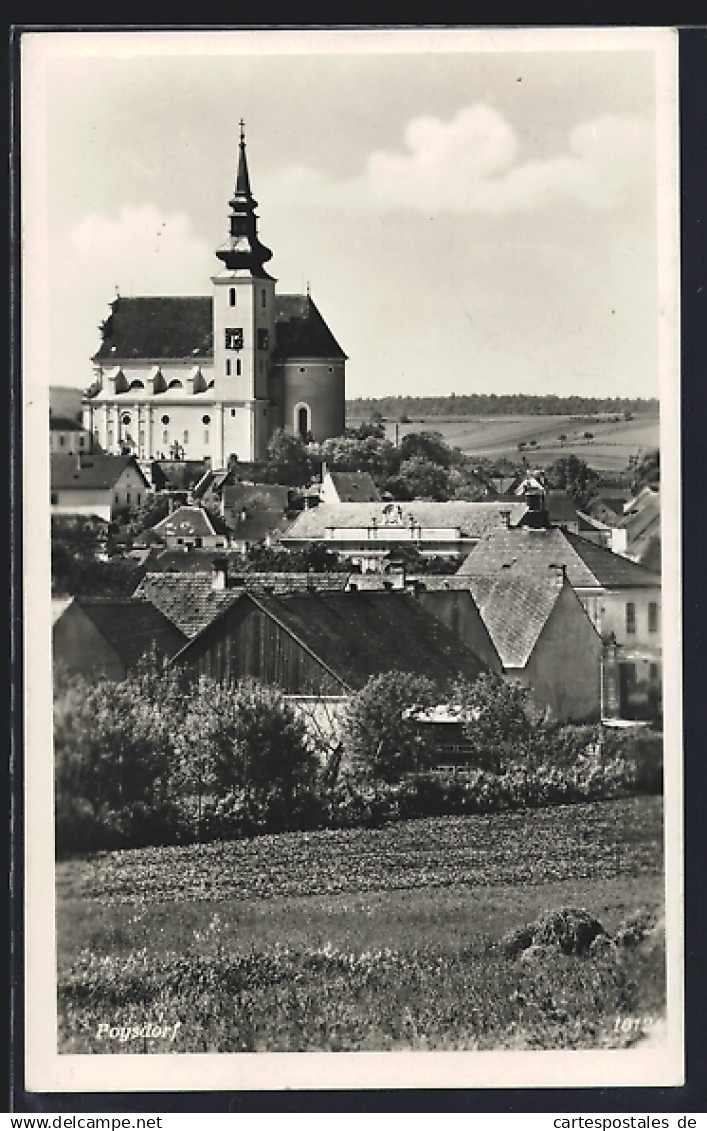 AK Poysdorf, Teilansicht mit Blick zur Kirche