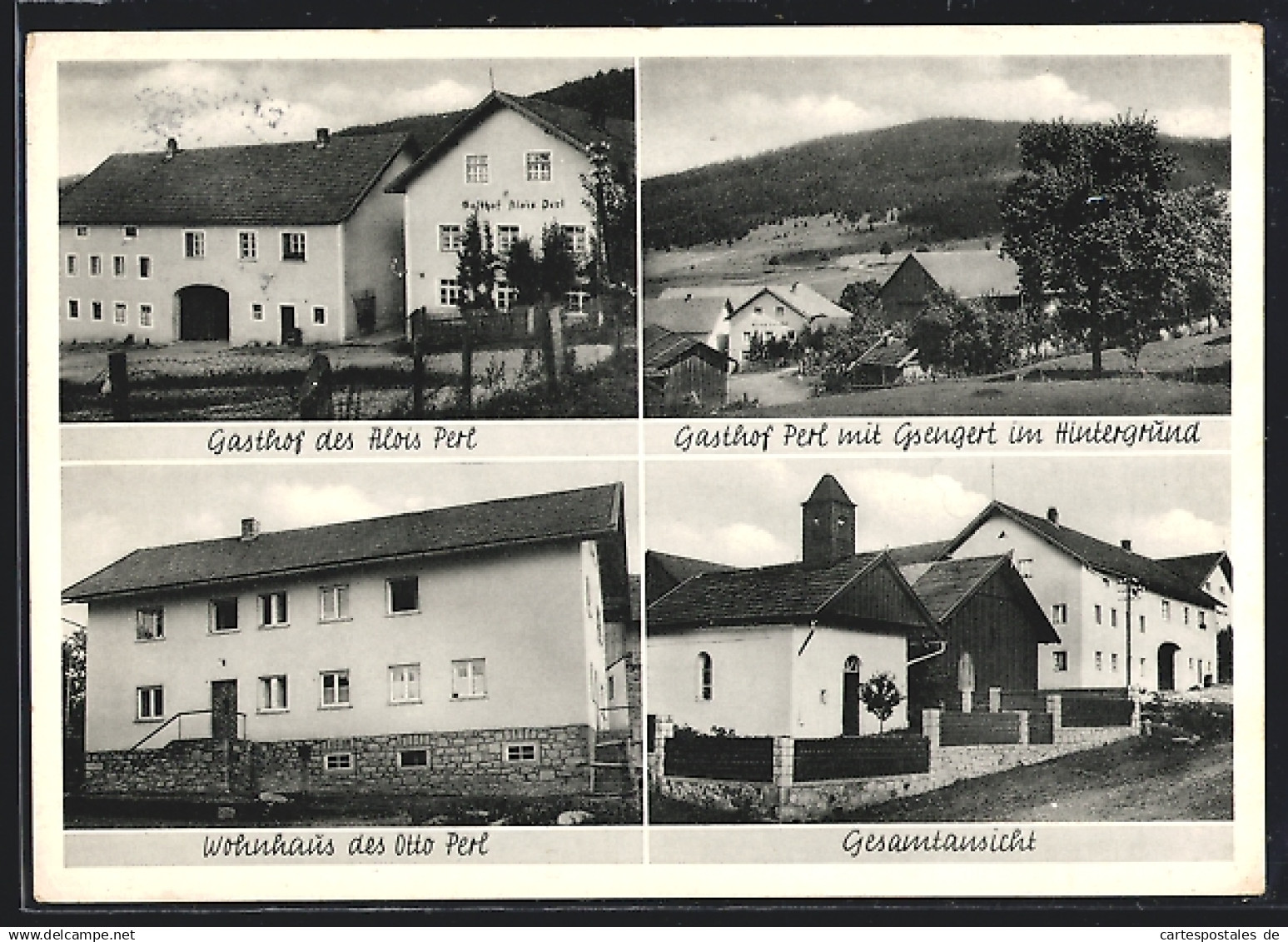 AK Schlag, Gasthof Perl mit Gsengert im Hintergrund, Wohnhaus des Otto Perl & Ortsansicht