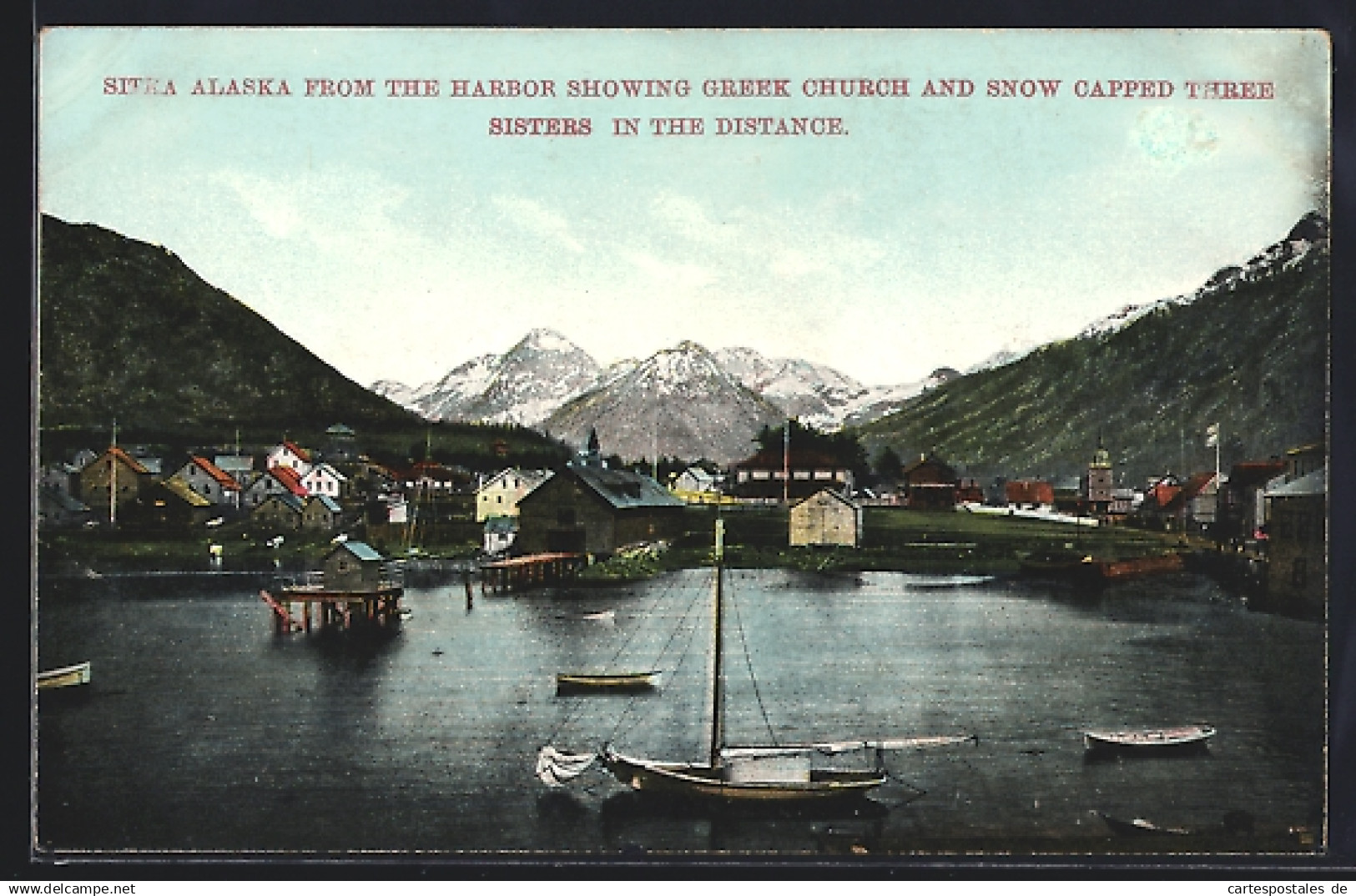 AK Sitka /Alaska, View from the harbor with Three Sisters in the distance