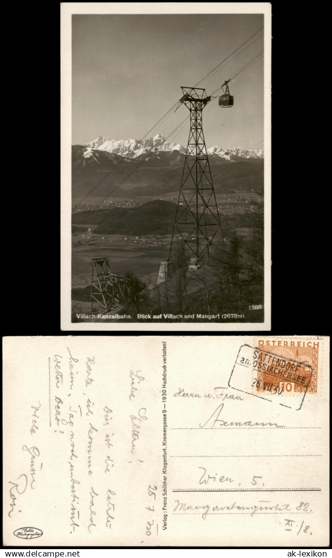 AK Villach Villach-Kanzelbahn Blick auf Villach und Mangart (2672m), 1930