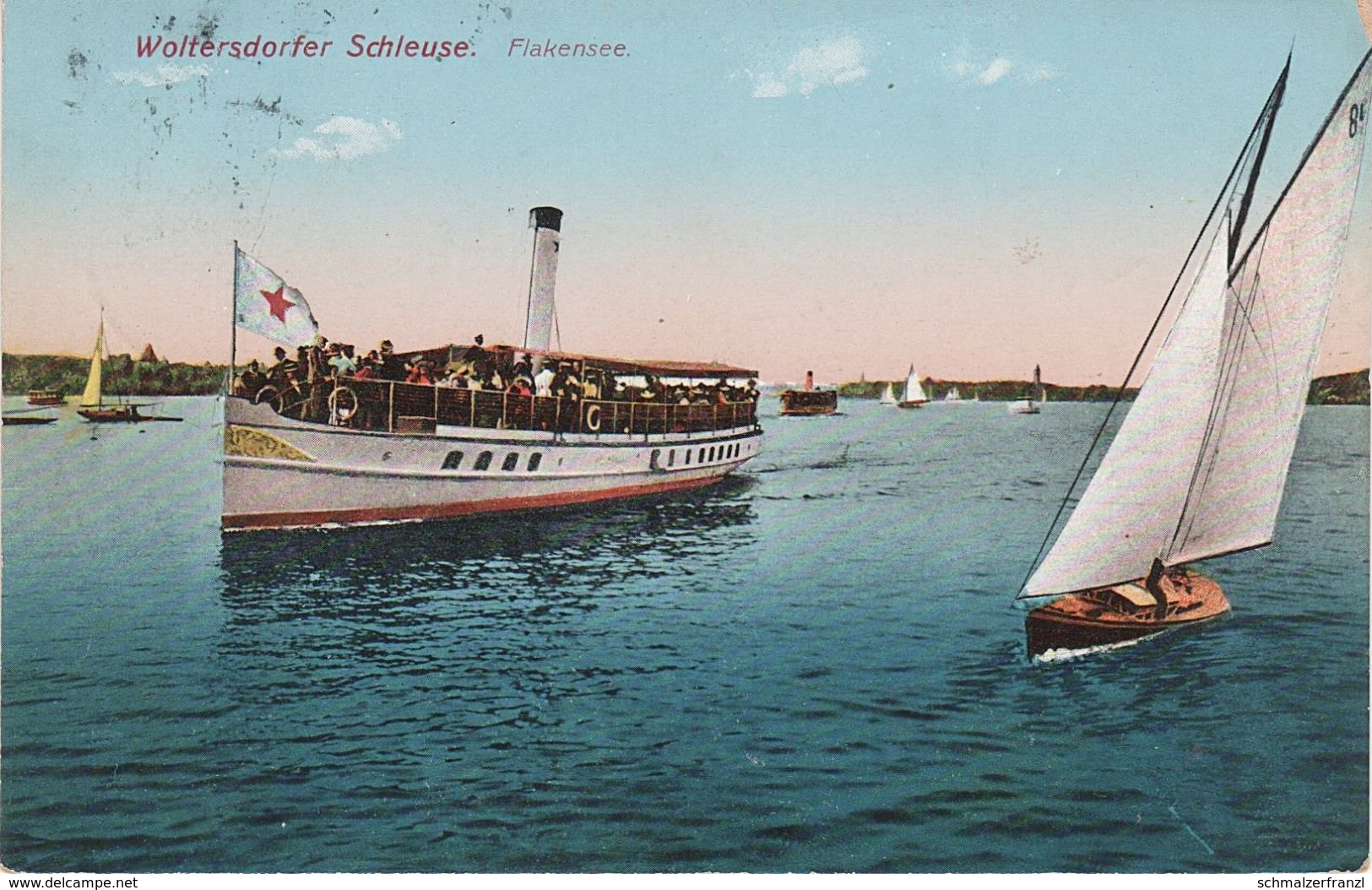 AK Woltersdorfer Schleuse Flakensee Fähre Segelboot Woltersdorf Rüdersdorf Erkner Grünheide Schöneiche Berlin Rahnsdorf