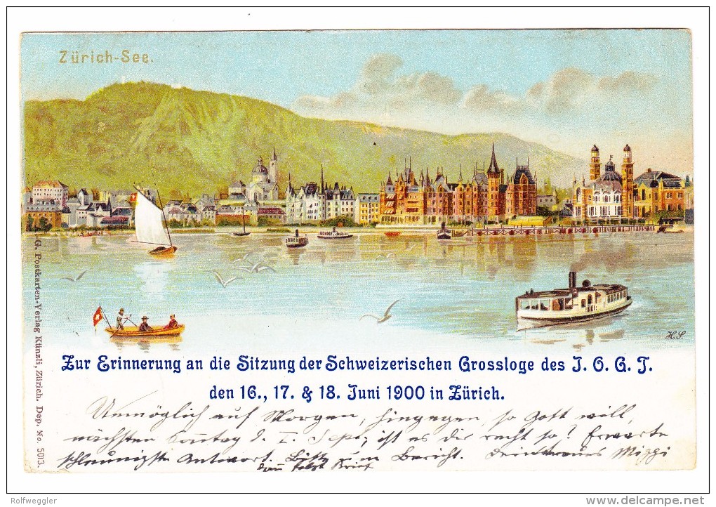 AK ZH Zürich See  Audruck Errinerung Sitzung Grossloge des J.O.G.T 16-18 Juni 1900 ges. 24.8.1901 Hongg AK Künzli