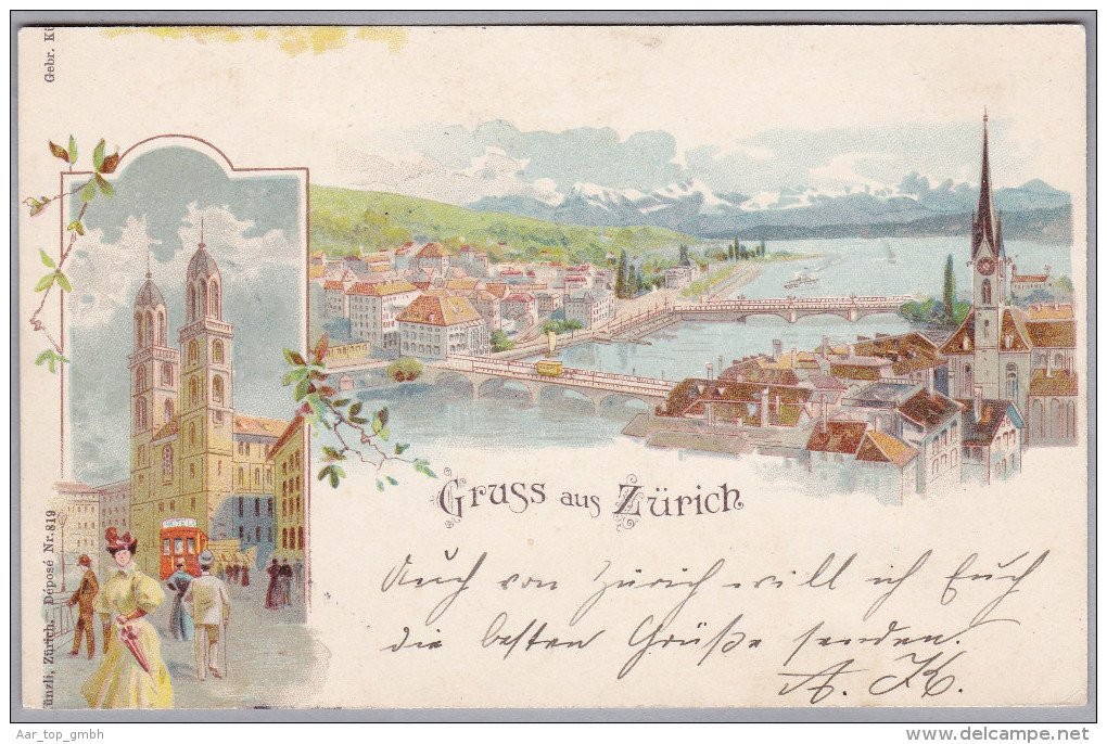 AK ZHs ZÜRICH 1896-08-16 Zürich 3 Gruss aus Zürich Künzli #819