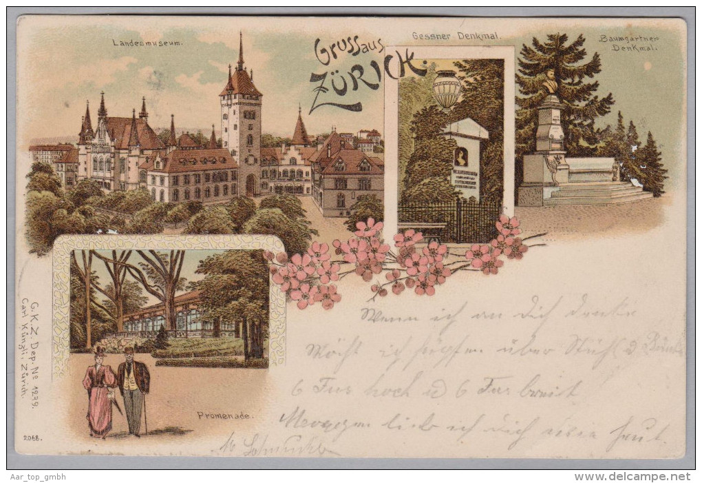 AK ZHs ZÜRICH 1899-07-03 Zürich 5 Gruss aus Litho Künzli