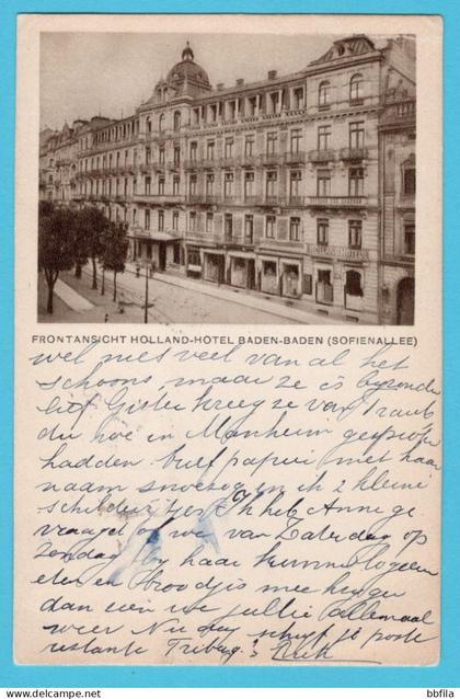 BADEN-BADEN Frontansicht Holland Hotel Sofienallee 1929 Baden Baden Rennen stempel - Einhoven, Niederlande