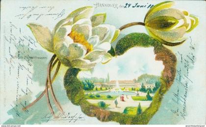 Perl Passepartout Lithographie Hannover in Niedersachsen, Partie im Schlosspark, Seerose