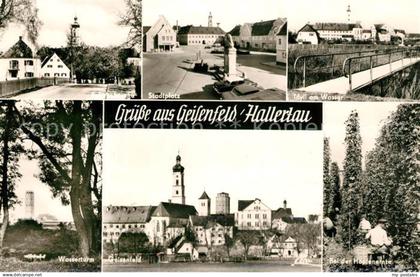 43188587 Hallertau Stadtplatz Idyll am Wasser Wasserturm Geisenfeld Hopfenernte