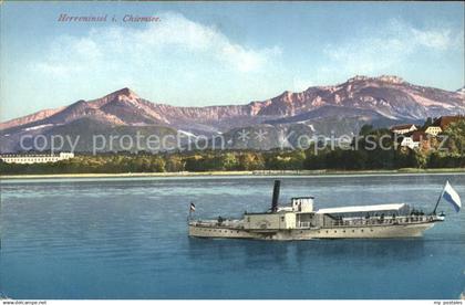 71603693 Chiemsee Herreninsel mit Chiemgauer Alpen Boot