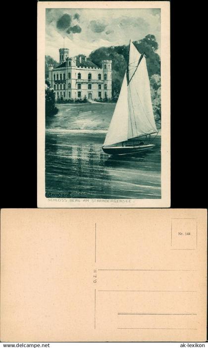 Berg (Starnbergersee) Schloss Berg, Segelboot - Künstlerkarte 1928