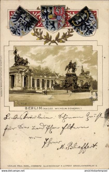 Blason Artiste CPA Lorsch, Berlin Mitte, Kaiser Wilhelm Denkmal