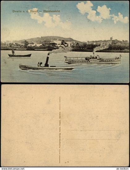 Ansichtskarte Deetz (Havel)-Groß Kreutz (Havel) Havel Dampfer und Boot 1922