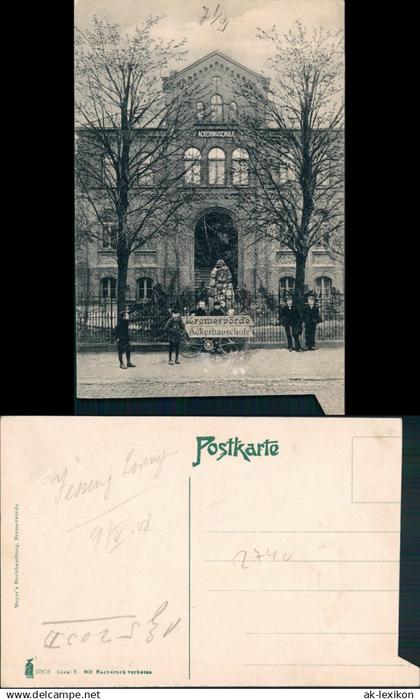 Ansichtskarte Bremervörde Kinder mit Fahrrad vor der Ackerbauschule 1913